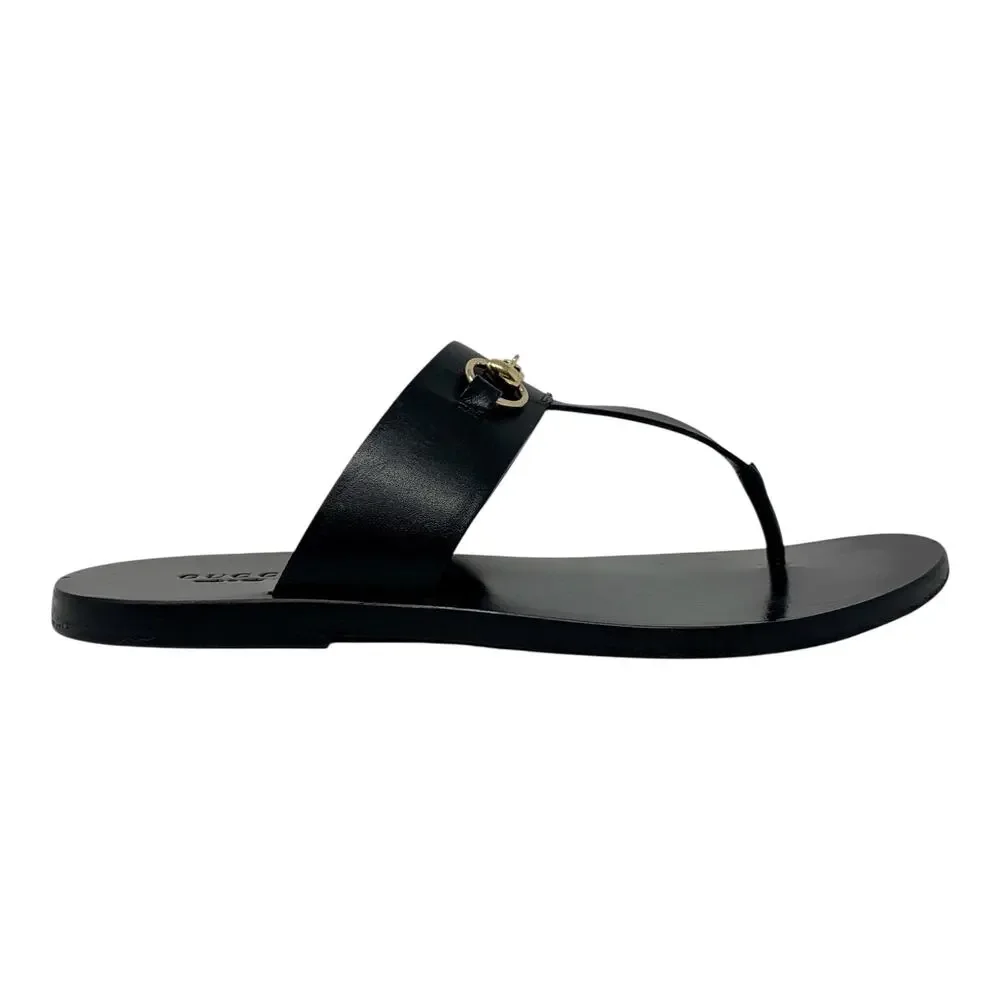 Gucci Horsebit Black Leather Thong Flat Sandals EU 36 Made in Italy